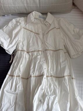 Cream Button-Front Tiered Shirt Dress